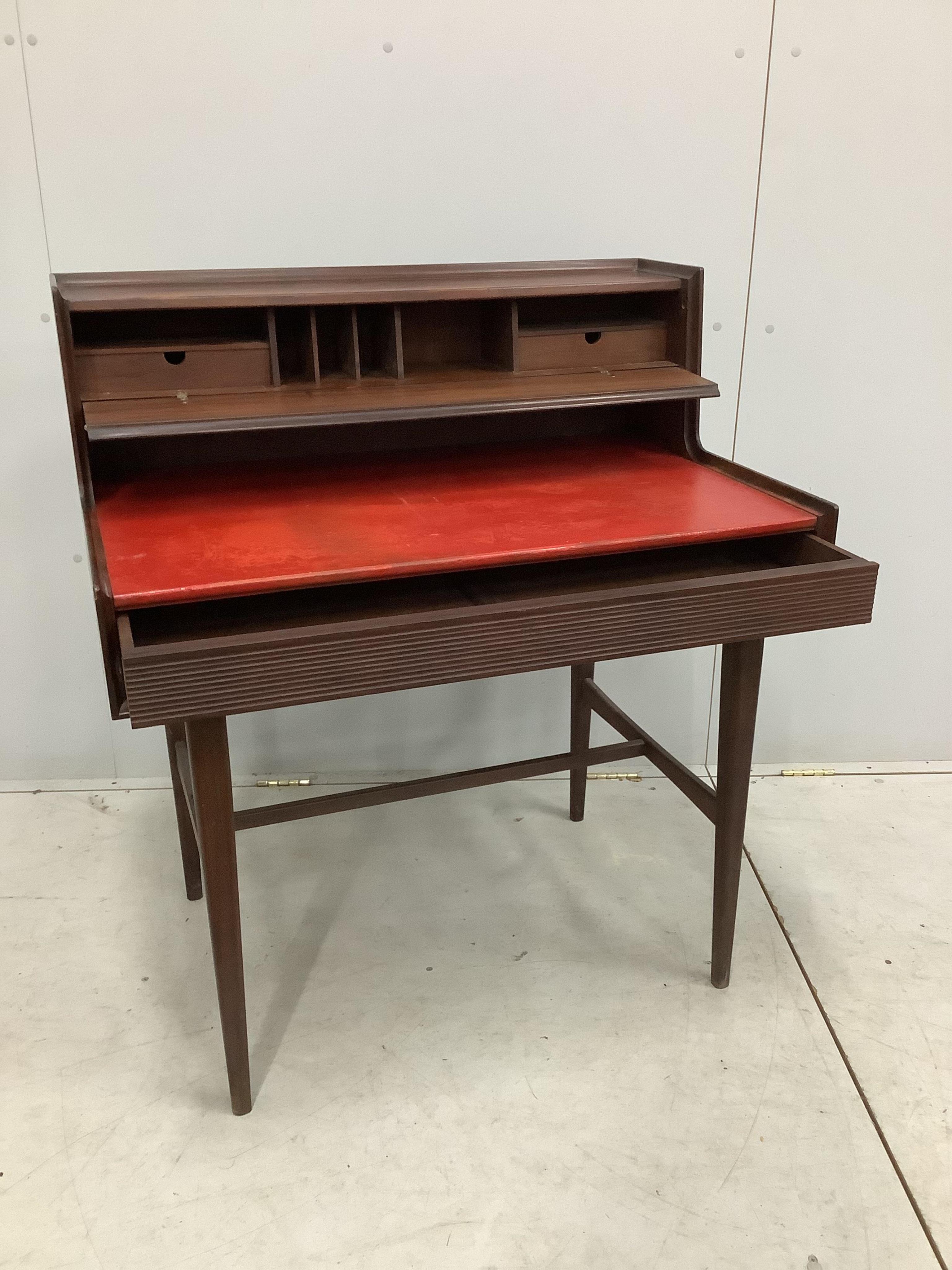 Richard Hornby. A mid century Afromosia desk, width 91cm, depth 58cm, height 102cm. Condition - good